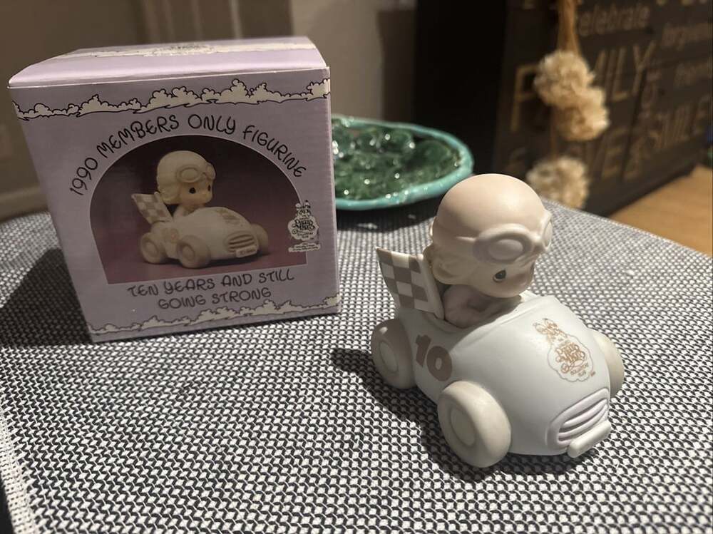 Precious Moments 1990 Members Only Race Car Figurine With Box